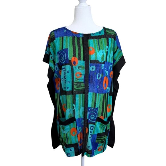 Terra Women's Abstract Print Top Multicolor Short Sleeve Bold Print Artsy Size M - Picture 1 of 8